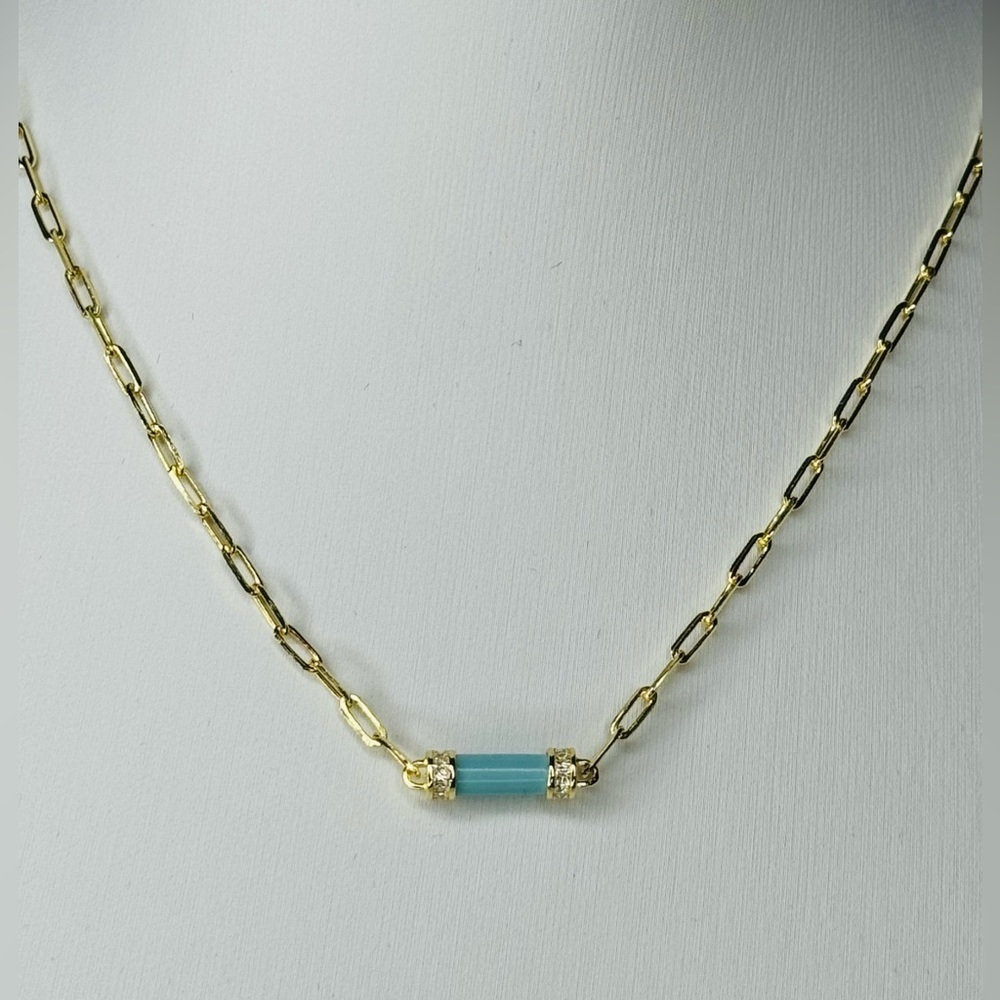 STERLING SILVER 14K GOLD TURQUOISE NECKLACE ~ BEAUTIFUL
